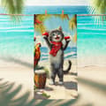 Pikkukuva 1 / 4: Bomclap Rantapyyhe 70x140cm - Kater mit Marakas und Papagei am Strand - Rantapyyhe Matkapyyhe