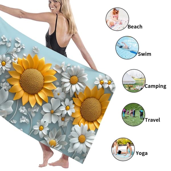 Bomclap Rantapyyhe 70x140cm - Sonnenblumen und Margeriten - Motif - Kylpypyyhe Matkapyyhe