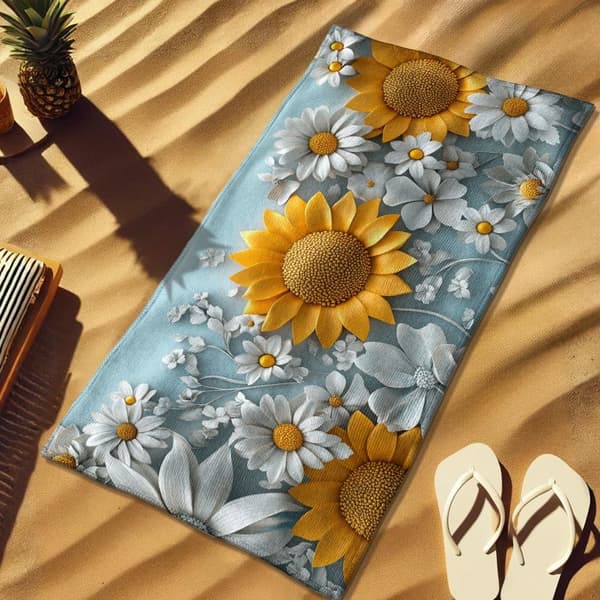 Bomclap Rantapyyhe 70x140cm - Sonnenblumen und Margeriten - Motif - Kylpypyyhe Matkapyyhe