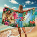 Miniatyrbillede 3 af 4: Bomclap Strandhåndklæde 70x140cm - Flamingo am Strand mit Sandburg und Krabben - Strandhåndklæde Rejsehåndklæde