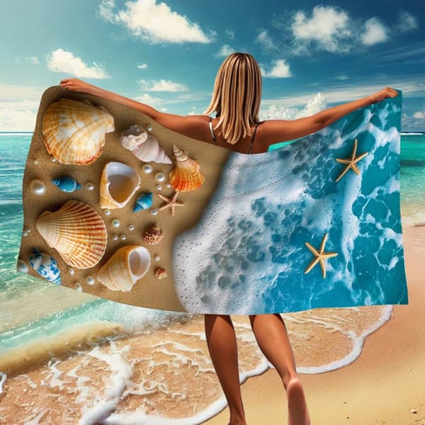 Bomclap Strandhåndklæde 70x140cm - Muscheln, Perlen und Seesterne am Strand - Strandhåndklæde Rejsehåndklæde