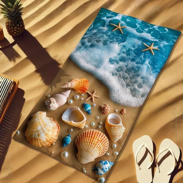 Bomclap Strandhåndklæde 70x140cm - Muscheln, Perlen und Seesterne am Strand - Strandhåndklæde Rejsehåndklæde