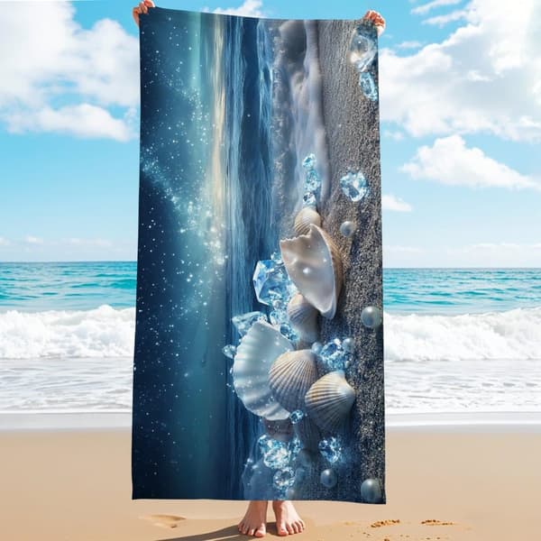 Bomclap Rantapyyhe 70x140cm - Türkisfarbene Blätter mit orangenen und weißen Blumen und geometrischem Muster - Kylpypyyhe Matkapyyhe