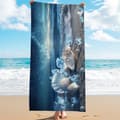 Pikkukuva 2 / 4: Bomclap Rantapyyhe 70x140cm - Türkisfarbene Blätter mit orangenen und weißen Blumen und geometrischem Muster - Kylpypyyhe Matkapyyhe