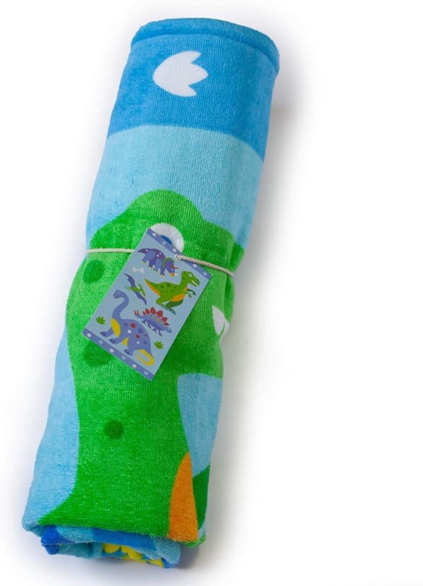 Bomclap Lasten kylpypyyhe 100% puuvillaa – pehmeä ja imukykyinen, 160x80 cm, BPA-vapaa, dinosauruskuvio (oliivinvihreä)