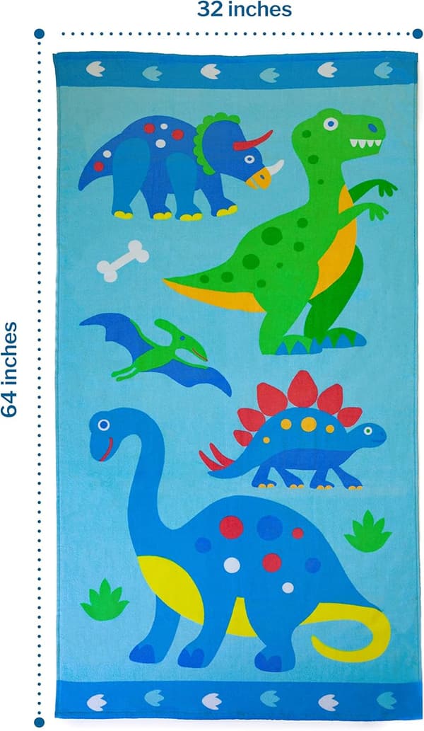 Bomclap Lasten kylpypyyhe 100% puuvillaa – pehmeä ja imukykyinen, 160x80 cm, BPA-vapaa, dinosauruskuvio (oliivinvihreä)