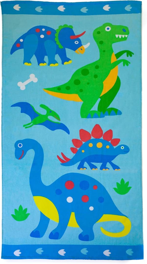 Bomclap Lasten kylpypyyhe 100% puuvillaa – pehmeä ja imukykyinen, 160x80 cm, BPA-vapaa, dinosauruskuvio (oliivinvihreä)