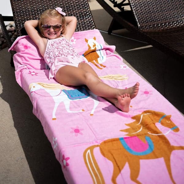 Bomclap lasten kylpypyyhe – 100 % puuvillaa, hevosen design, täydellinen rannalle ja uima-altaalle, 160x80 cm