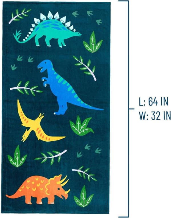 Bomclap strandhåndklæde til børn – Jurassic Dinosaurs, 100% bomuld, 160x80 cm, BPA-fri, hurtigtørrende