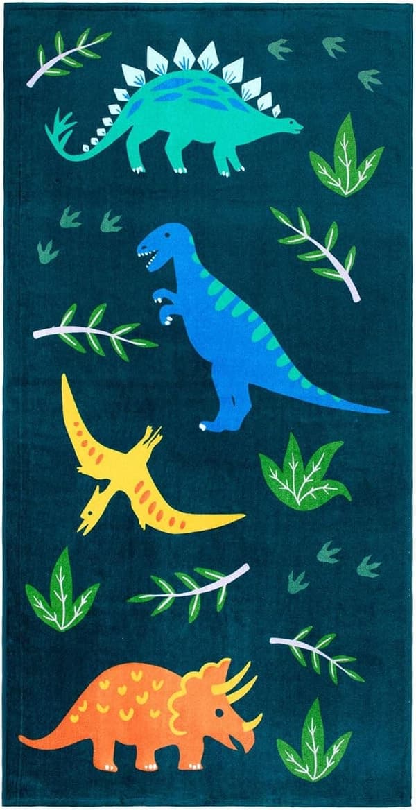 Bomclap strandhåndklæde til børn – Jurassic Dinosaurs, 100% bomuld, 160x80 cm, BPA-fri, hurtigtørrende