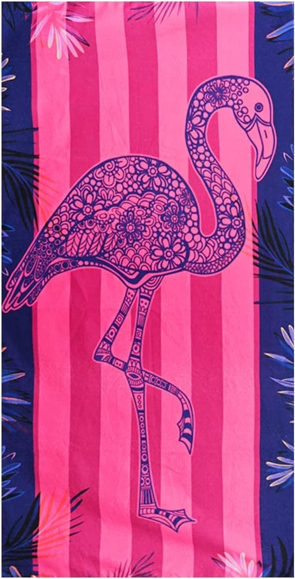 Bomclap Oversized Flamingo strandhåndklæde – 80x160 cm, mikrofiber, hurtigtørrende og sandfri, lyserødt stribet design