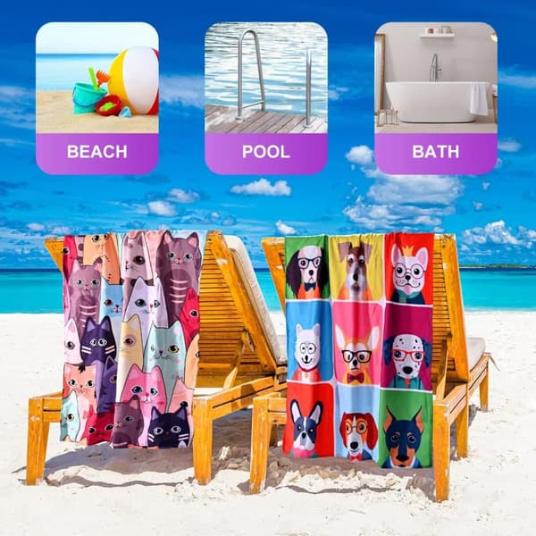 Bomclap Dog Design Rantapyyhe – 80x160 cm, Funny Puppies, Mikrokuitu, Hiekaton & Nopeasti kuivuva, Koristelu & Lahja