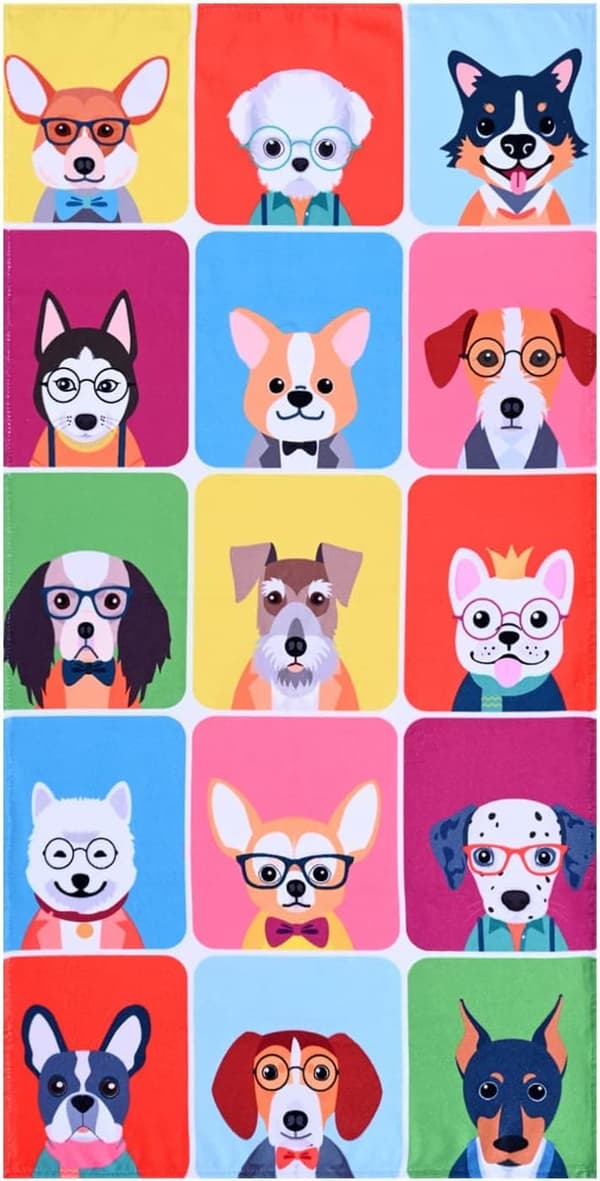 Bomclap Dog Design Rantapyyhe – 80x160 cm, Funny Puppies, Mikrokuitu, Hiekaton & Nopeasti kuivuva, Koristelu & Lahja