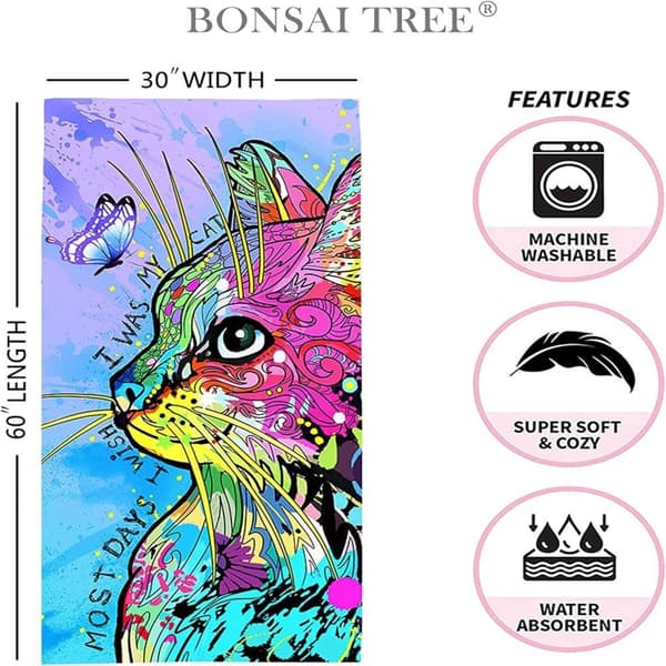 Bomclap Cat Design strandhåndklæde – 80x160 cm, sjov gave, mikrofiber, sandfri, perfekt til yoga og rejser
