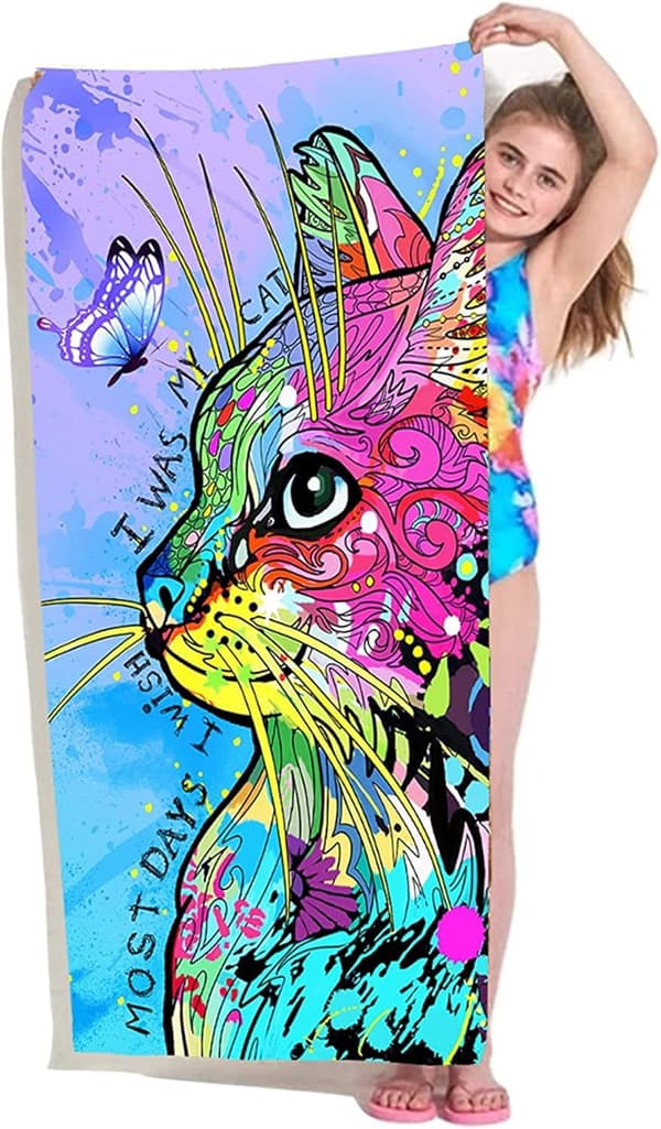 Bomclap Cat Design strandhåndklæde – 80x160 cm, sjov gave, mikrofiber, sandfri, perfekt til yoga og rejser