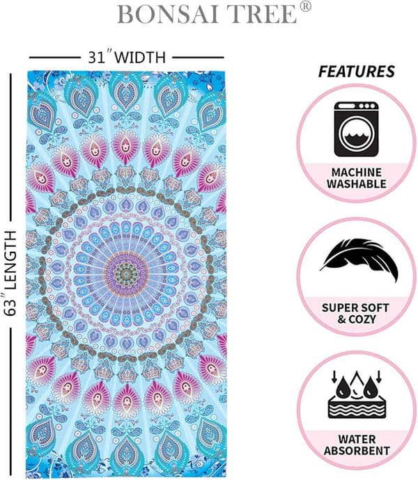 Bomclap Mandala strandhåndklæde – 80x160 cm, bohemedesign, mikrofiber, sandløs, gave til yogaentusiaster