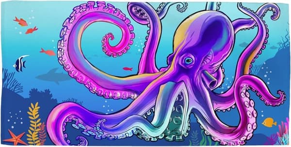 Bomclap Blue Octopus rantapyyhe – 80x160 cm, mikrokuitu, oversized, hiekaton ja nopeasti kuivuva