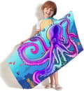 Pikkukuva 2 / 7: Bomclap Blue Octopus rantapyyhe – 80x160 cm, mikrokuitu, oversized, hiekaton ja nopeasti kuivuva