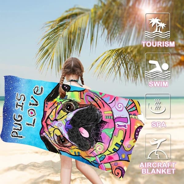 Bomclap Mopsi Kylpypyyhe – 80x160 cm, Fun Dog Design, Mikrokuitu, Hiekaton, Lahja koiran ystäville