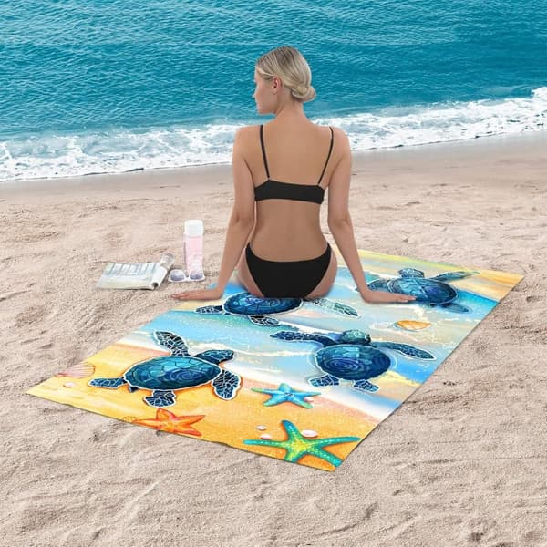 Bomclap Sköldpadda Strandhandduk – 80x160 cm, Havsdesign, Mikrofiber, Sandfri, Perfekt Present till Havsälskare