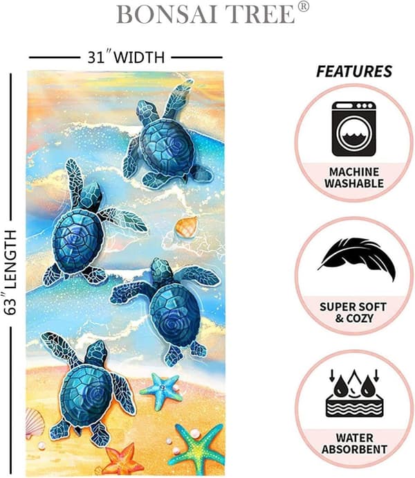 Bomclap Sköldpadda Strandhandduk – 80x160 cm, Havsdesign, Mikrofiber, Sandfri, Perfekt Present till Havsälskare