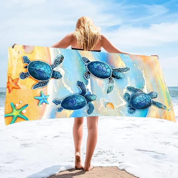 Bomclap Sköldpadda Strandhandduk – 80x160 cm, Havsdesign, Mikrofiber, Sandfri, Perfekt Present till Havsälskare