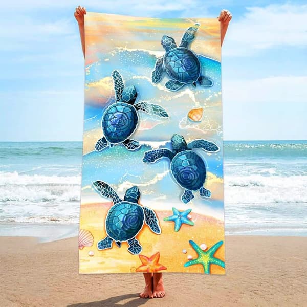 Bomclap Sköldpadda Strandhandduk – 80x160 cm, Havsdesign, Mikrofiber, Sandfri, Perfekt Present till Havsälskare