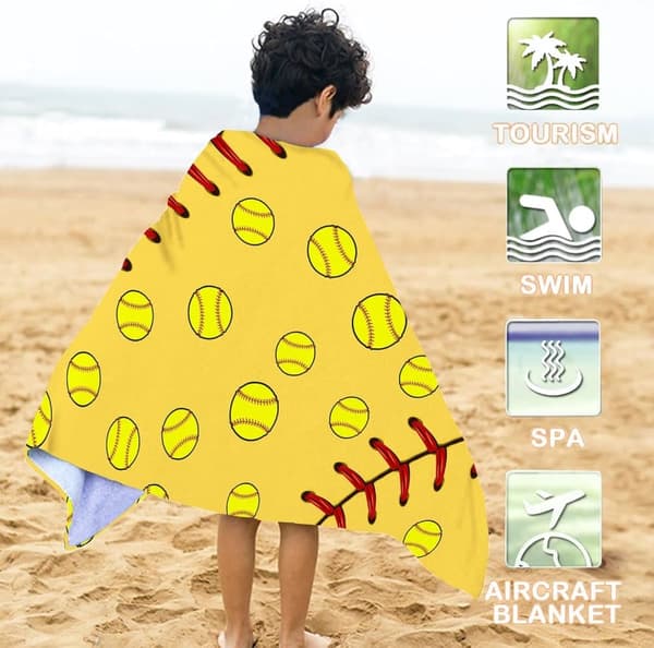 Bomclap Softball Strandhåndklæde – 80x160 cm, Gult Design, Mikrofiber, Sandfri, Gave til sportsentusiaster