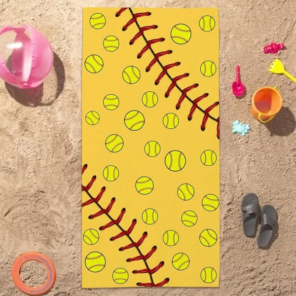 Bomclap Softball Strandhåndklæde – 80x160 cm, Gult Design, Mikrofiber, Sandfri, Gave til sportsentusiaster