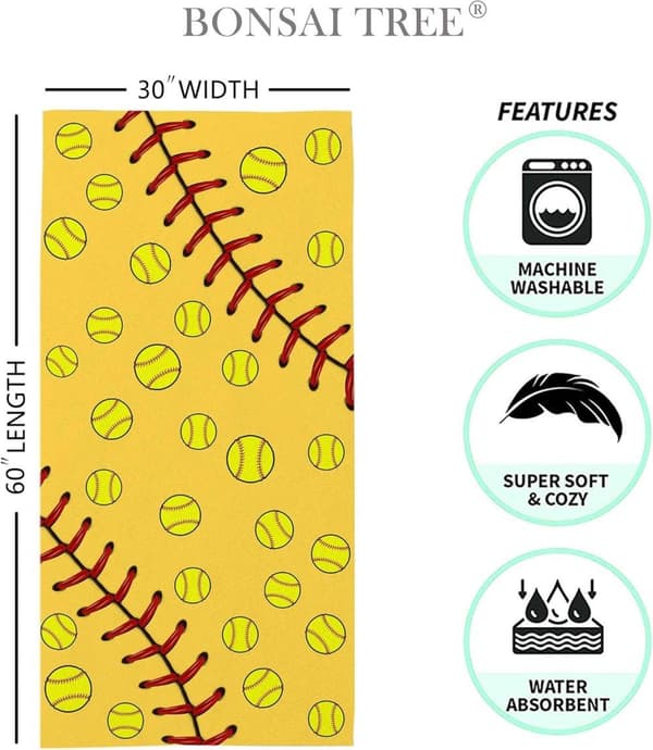 Bomclap Softball Strandhåndklæde – 80x160 cm, Gult Design, Mikrofiber, Sandfri, Gave til sportsentusiaster