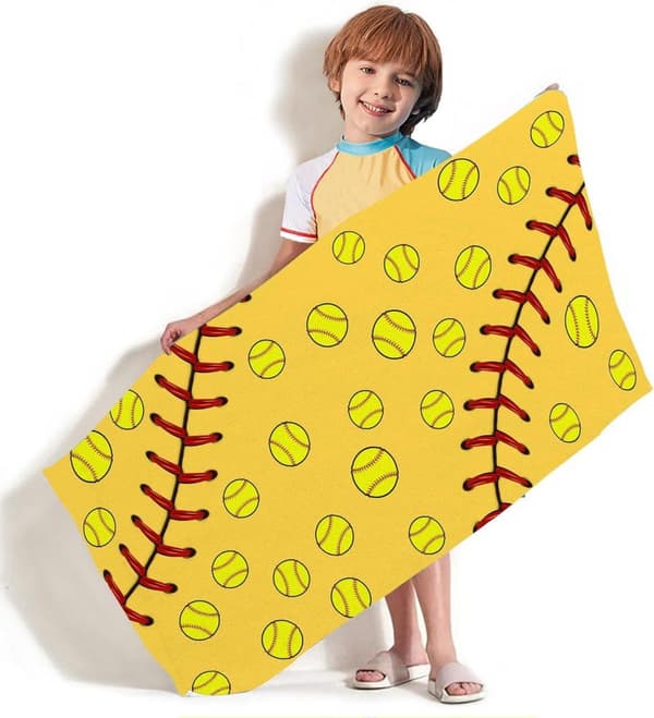 Bomclap Softball Strandhåndklæde – 80x160 cm, Gult Design, Mikrofiber, Sandfri, Gave til sportsentusiaster