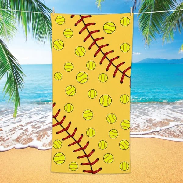 Bomclap Softball Strandhåndklæde – 80x160 cm, Gult Design, Mikrofiber, Sandfri, Gave til sportsentusiaster