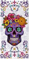 Pikkukuva 6 / 6: Bomclap Sugar Skull -kylpypyyhe – 80x160 cm, violetti design, mikrokuitu, hiekaton, ainutlaatuinen meksikolainen lahja