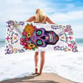 Pikkukuva 1 / 6: Bomclap Sugar Skull -kylpypyyhe – 80x160 cm, violetti design, mikrokuitu, hiekaton, ainutlaatuinen meksikolainen lahja