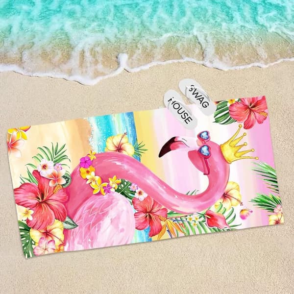 Bomclap Flamingo rantapyyhe – 80x160 cm, vaaleanpunainen design, mikrokuitu, hiekaton, täydellinen rannalle ja uima-altaalle