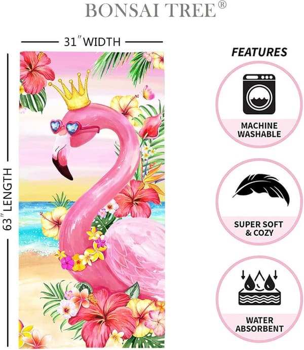 Bomclap Flamingo rantapyyhe – 80x160 cm, vaaleanpunainen design, mikrokuitu, hiekaton, täydellinen rannalle ja uima-altaalle