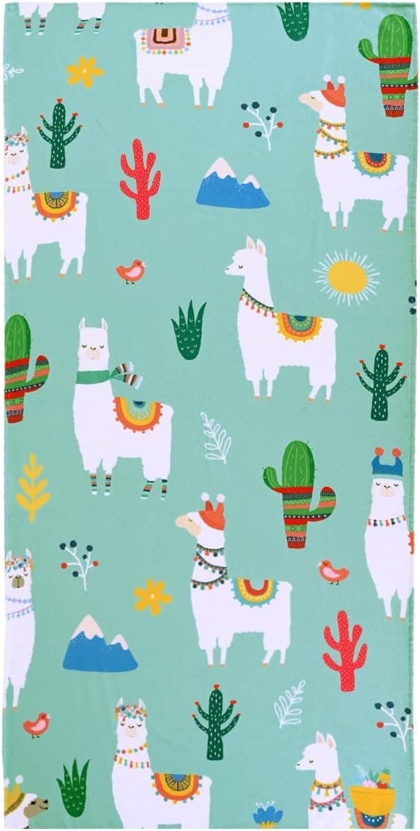 Bomclap Lama Alpaca Cactus Badehåndklæde – 160x80 cm, Mikrofiber, Oversized, Sandfri og Blød, Gave