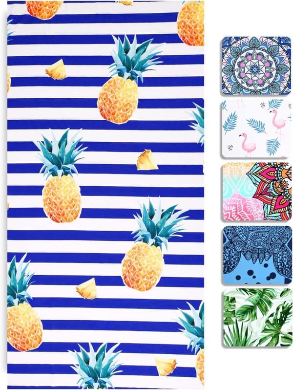 Bomclap Stribet Ananas Strandhåndklæde – 80x160 cm, Farverigt Design, Mikrofiber, Absorberende & Sandfri