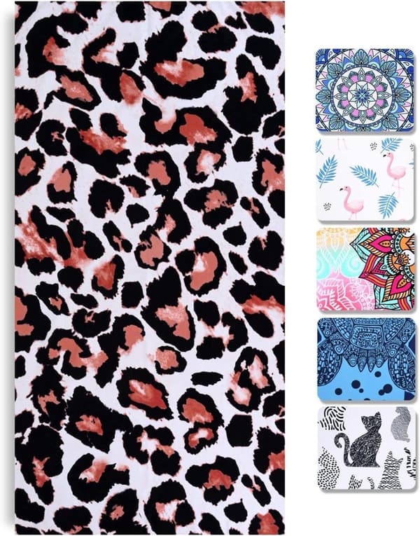 Bomclap Leopard rantapyyhe – 80x160 cm, gepardiprintti, mikrokuitu, hiekaton, mustavalkoinen design, ainutlaatuinen lahja