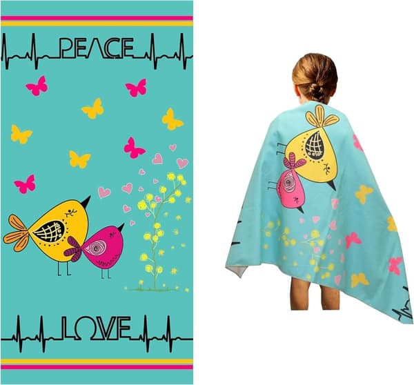 Bomclap Peace & Love Badehåndklæde Mikrofiber Strandhåndklæde Børn - Tynd Stor 80x160 cm - Hurtigtørrende, Sandfri - Picnic, Camping, Rejse