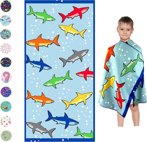 Bomclap Shark Microfiber Badehåndklæde Strandhåndklæde Børn - Tynd og stor 80x160 cm - Hurtigtørrende, Sandfri, Letvægts - Rejser, Strand, Camping
