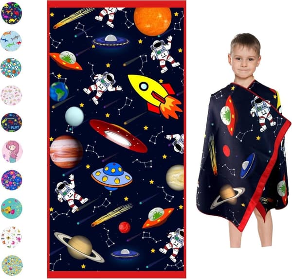 Bomclap Space Mikrokuituinen Rantapyyhe Kylpypyyhe Lapset - Ohut Suuri 80x160 cm - Imukykyinen, Hiekaton, Kevyt - Uima-allas, Piknik, Urheilu