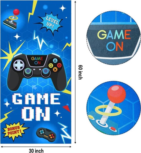 Bomclap Blue Game Design Mikrofiber Badehåndklæde Strandhåndklæde Børn 80x160 cm - Hurtigtørrende, Sandfri, Letvægts - Sommer, Pool Party