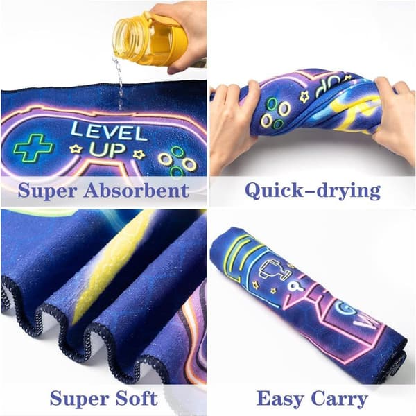 Bomclap Neon Game Mikrokuituinen Kylpypyyhe Rantapyyhe Lapset 80x160 cm - Imukykyinen, Hiekaton - Matkustus, Urheilu, Retkeily