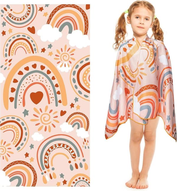 Bomclap Boho Rainbow Microfiber Strandhåndklæde Badehåndklæde Børn 80x160 cm - Hurtigtørrende, Letvægts - Svømning, Poolfest