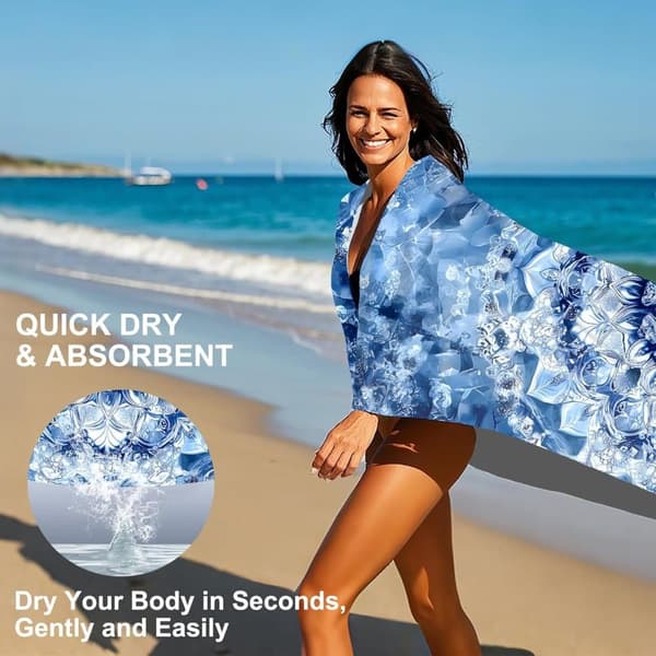 Bomclap Blue Mandala Microfiber Badehåndklæde Strandhåndklæde 80x160 cm - Geometri, Sandfri, Tynd - Motionscenter, Camping, Ferie