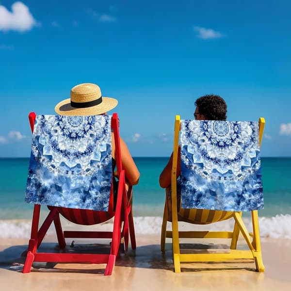 Bomclap Blue Mandala Microfiber Badehåndklæde Strandhåndklæde 80x160 cm - Geometri, Sandfri, Tynd - Motionscenter, Camping, Ferie
