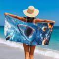 Pikkukuva 1 / 6: Bomclap Blue Shark Mikrokuituinen Rantapyyhe Kylpypyyhe 80x160 cm - Hiekaton, Kevyt, Kompakti - Jooga, Matkailu, Meri