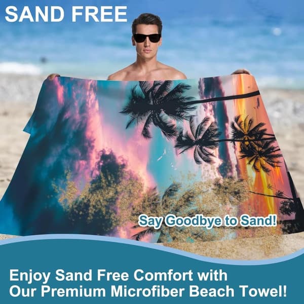 Bomclap Palmetræ Mikrofiber Badehåndklæde Strandhåndklæde 80x160 cm - Solnedgang, Sandfri, Tynd - Pool, Ferie