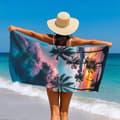 Miniatyrbillede 1 af 6: Bomclap Palmetræ Mikrofiber Badehåndklæde Strandhåndklæde 80x160 cm - Solnedgang, Sandfri, Tynd - Pool, Ferie